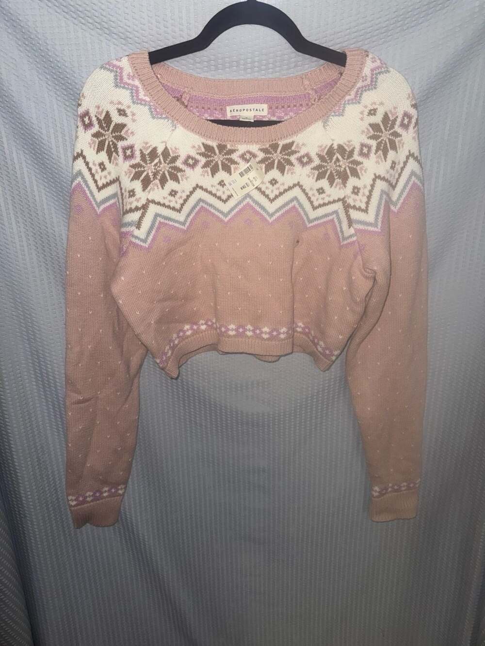 Aeropostale Fair Isle Cropped Crew Neck Sweater Pink Size M